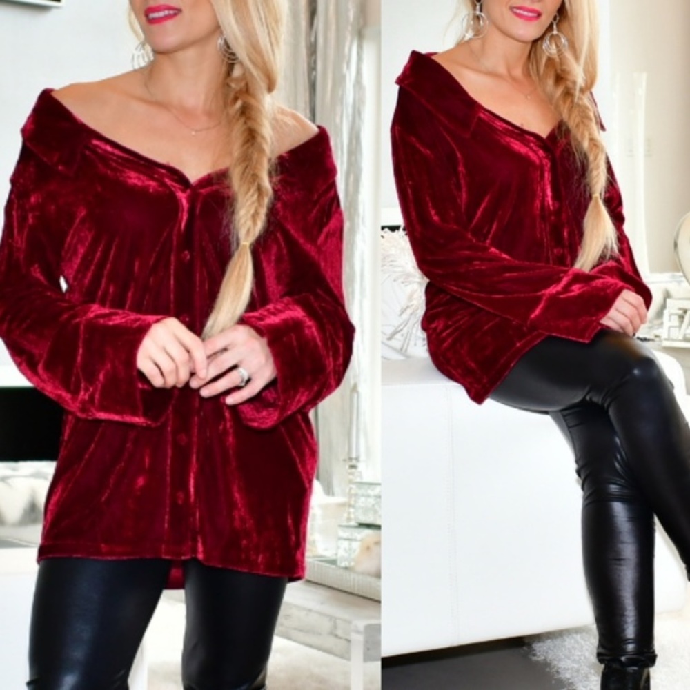MODA DOLLZ Burgundy Velvet Top - Picture 4 of 4